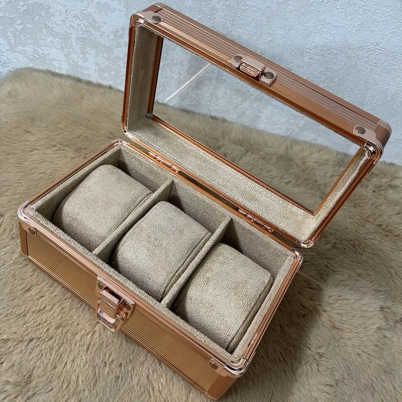 3 Slots Alloy Rose Gold Watch Organizer Box And Gift Case